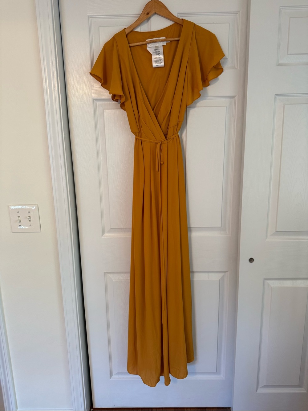 David’s Bridal Georgette Wrap Maxi Dress with Flutter Sleeves